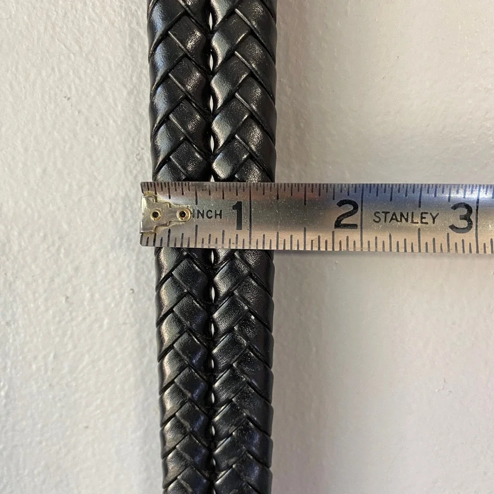 Fossil Mens Black Braided Woven Leather Belt Silver Buckle MB3040001 Size 40